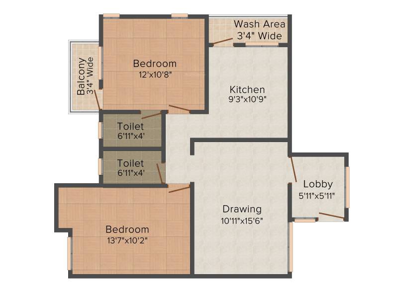 Maharshee Mrunal Apartments 1 (2BHK+2T (1,074 sq ft) 1074 sq ft)