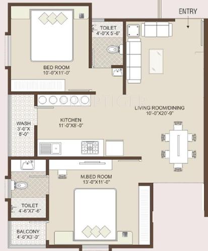 Darshanam Antica Apartment (2BHK+2T (1,075 sq ft) 1075 sq ft)