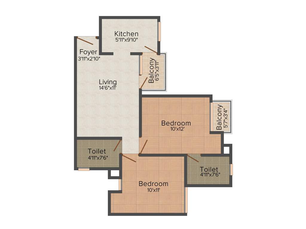 Jaypee Boulevard Court (2BHK+2T (860 sq ft) 860 sq ft)