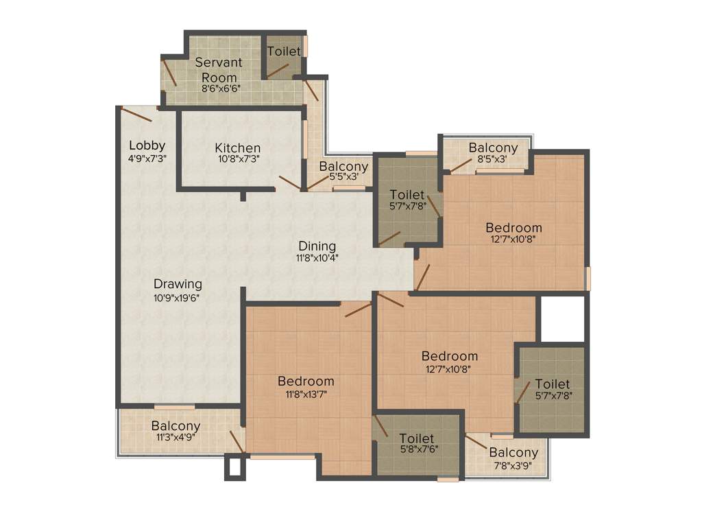 Sandwoods Spangle Heights (3BHK+3T (1,647 sq ft) + Servant Room 1647 sq ft)