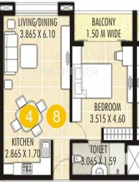 Ashray developers Tranquille Floor Plan (1BHK+1T)