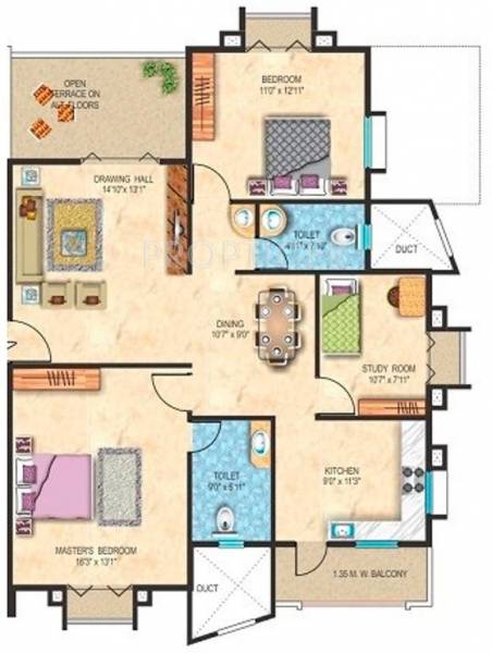 Maxx Sanman B (2BHK+2T (1,500 sq ft) + Study Room 1500 sq ft) Maxx Sanman B (2BHK+2T (1,500 sq ft) + Study Room 1500 sq ft)