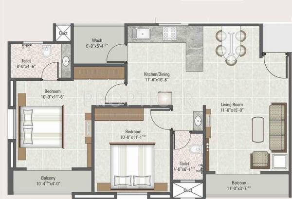 Darshanam Iconic (2BHK+2T (1,105 sq ft) 1105 sq ft)