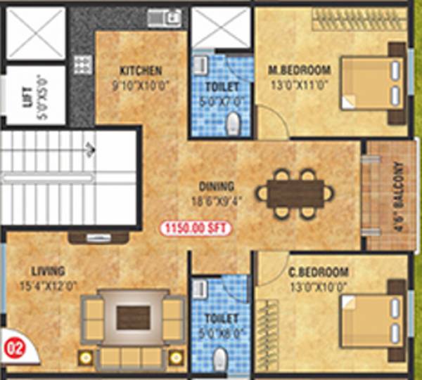 MBM Elite (2BHK+2T (1,150 sq ft) 1150 sq ft)