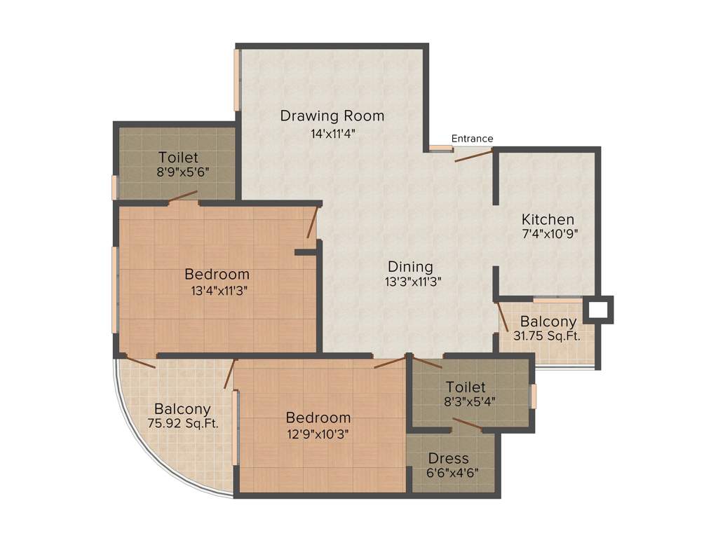 Pearls Nirmal Chhaya Towers (2BHK+2T (1,292 sq ft) 1292 sq ft)