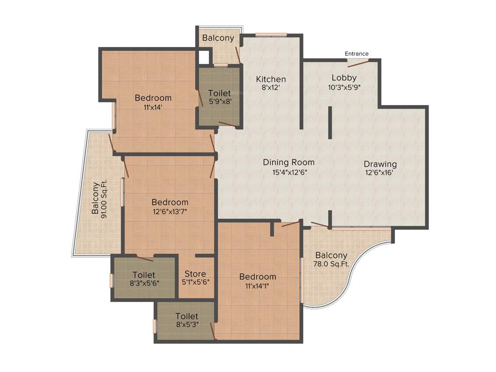 Pearls Nirmal Chhaya Towers (3BHK+3T (1,895 sq ft) 1895 sq ft)