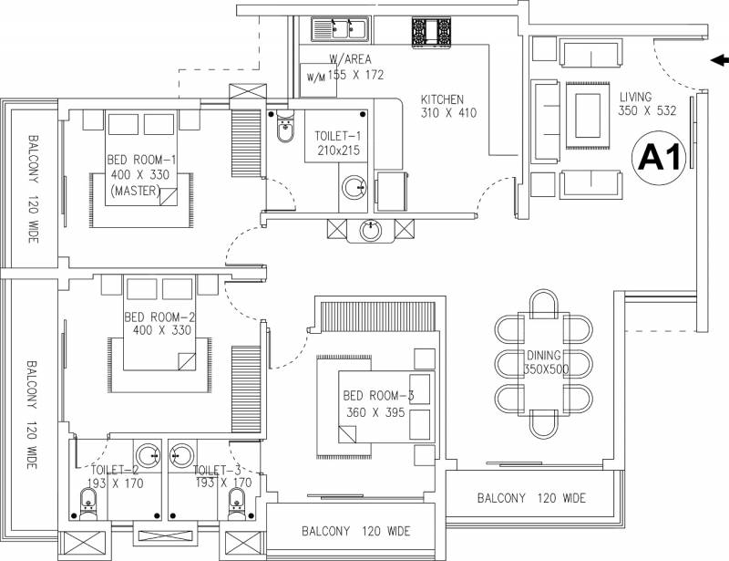 Kent Oakville Apartment (3BHK+3T (1,815 sq ft) 1815 sq ft)