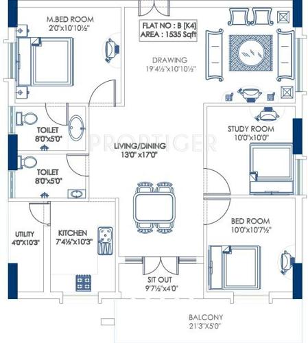 Apurupa Apurupas Sri Nivas Heights (3BHK+3T (1,535 sq ft) 1535 sq ft)