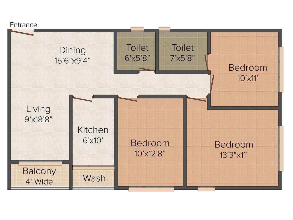 Jain Group Dream Eco City 3BHK+2T (1,285 sq ft)