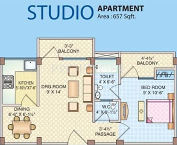 Pacific Estate (1BHK+1T (657 sq ft) 657 sq ft)