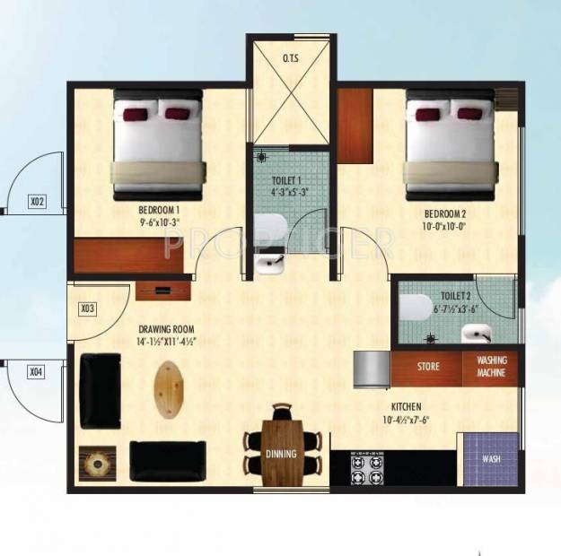 Othello Valencia Courtyard (2BHK+2T (829 sq ft) 829 sq ft)