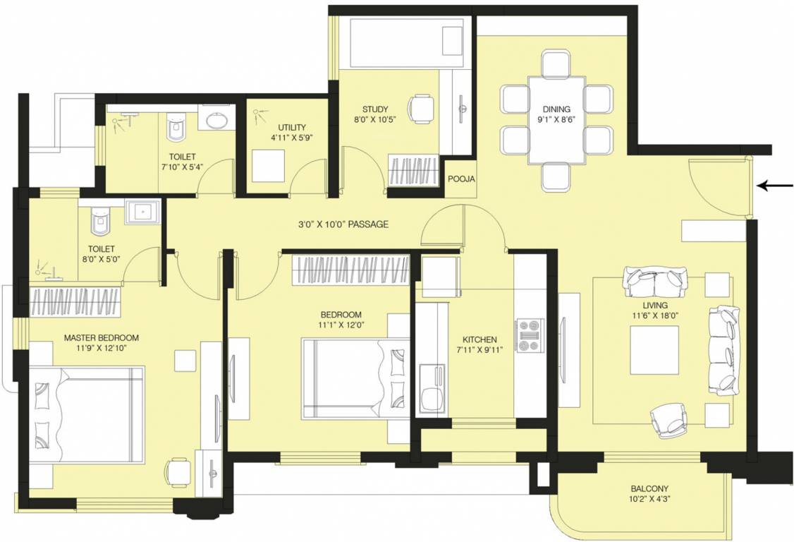Peninsula Ashok Astoria (3BHK+2T (1,319 sq ft) + Pooja Room 1319 sq ft)