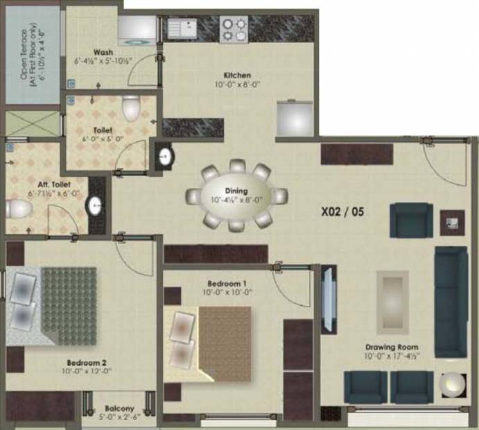 Othello Group Arham Enclave Floor Plan (2BHK+2T (1,077 sq ft) 1077 sq ft)
