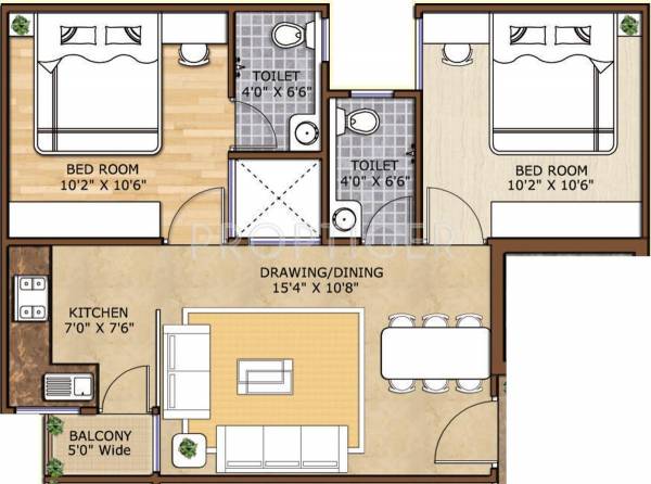 Highland Construction Apartment Floor Plan (2BHK+2T)