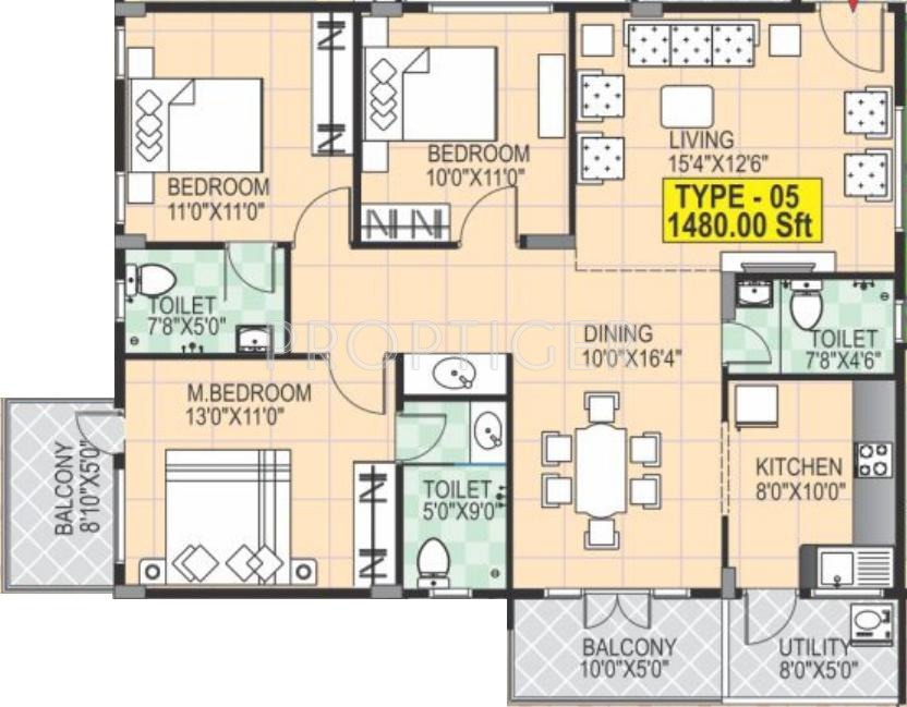 Vaibhav Serene (3BHK+3T (1,480 sq ft) 1480 sq ft)