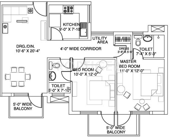 Piedmont Taksila Heights (2BHK+2T (1,100 sq ft) 1100 sq ft)