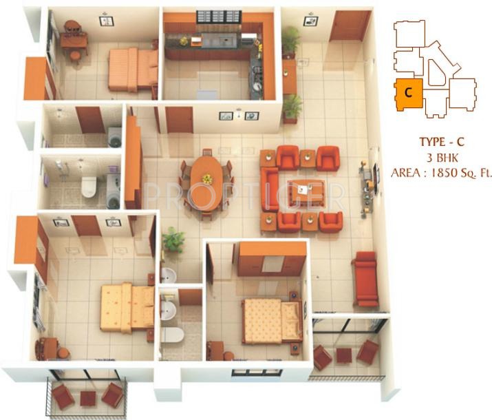 Relcon Dezira (3BHK+3T (1,850 sq ft) 1850 sq ft)