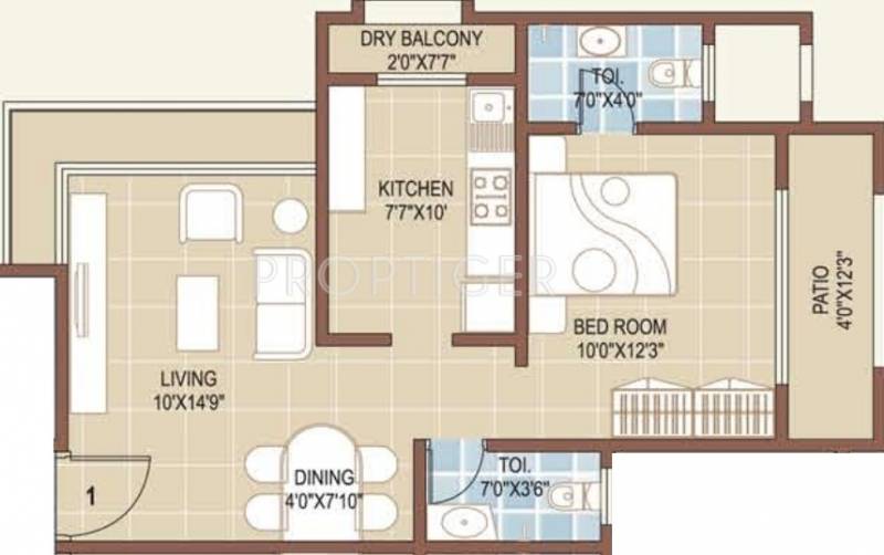 DV Fressia II Floor Plan (1BHK+2T)