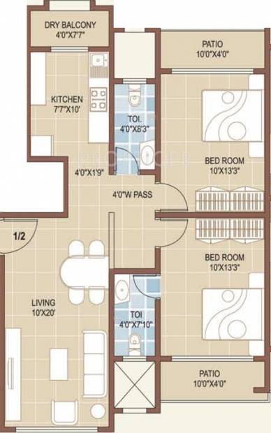 DV Fressia II Floor Plan (2BHK+2T)