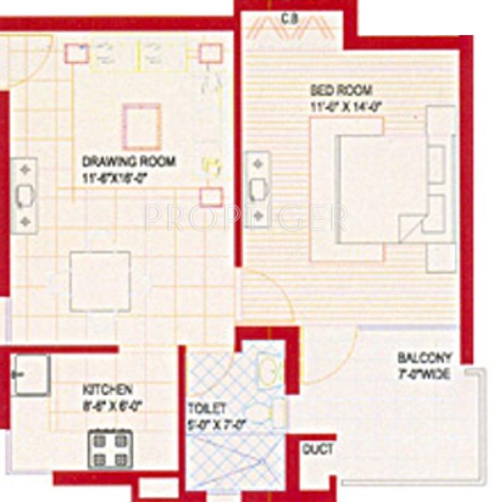 Floor Plan (1BHK+1T) Bajwa Developers Unique Towers Aujla Floor Plan (1BHK+1T)