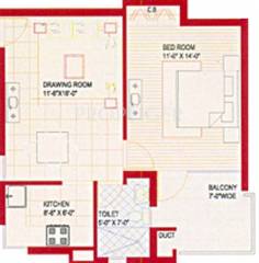 Floor Plan (1BHK+1T) Bajwa Developers Unique Towers Aujla Floor Plan (1BHK+1T)