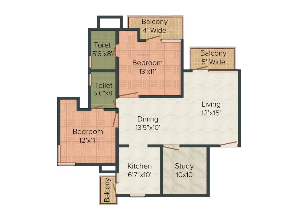 Geoworks 1000 Trees (2BHK+2T (1,383 sq ft)   Study Room 1383 sq ft)