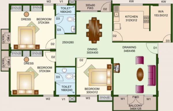Ambady Green Meadows Apartment (3BHK+2T (1,400 sq ft) 1400 sq ft)