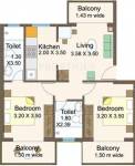 Floor Plan (2BHK+2T) Aquarius Kda Developers Four Seasons Phase III Floor Plan (2BHK+2T)