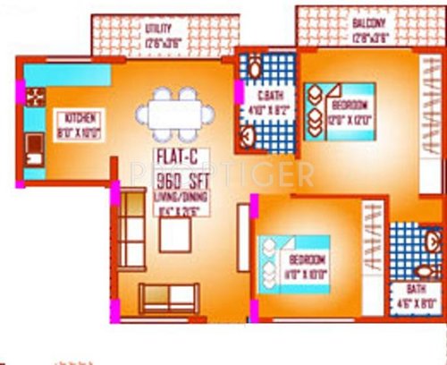 Charigan JC NEST 1 (2BHK+2T (960 sq ft) 960 sq ft)