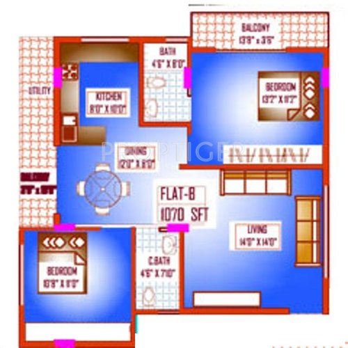 Charigan JC NEST 1 (2BHK+2T (1,070 sq ft) 1070 sq ft)