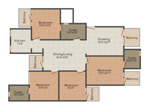 Aegis Gold Grande (4BHK+4T (1,600 sq ft) 1600 sq ft) Aegis Gold Grande (4BHK+4T (1,600 sq ft) 1600 sq ft)