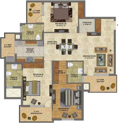 Palm Heights Private Limited Heights (3BHK+3T (1,685 sq ft) + Pooja Room 1685 sq ft)