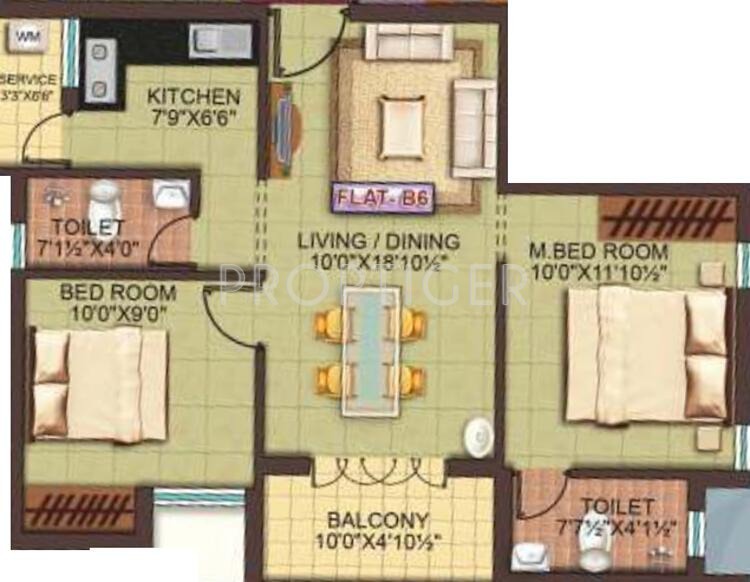 Madras Blossoms (2BHK+2T (881 sq ft) 881 sq ft)