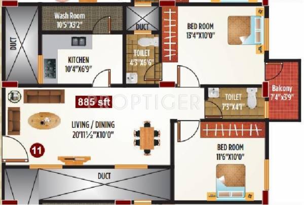 Sriven Exotica (2BHK+2T (885 sq ft) 885 sq ft)
