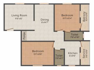 Sowbhagya Sai Lakshmi (2BHK+2T (970 sq ft) + Study Room 970 sq ft) Sowbhagya Sai Lakshmi (2BHK+2T (970 sq ft) + Study Room 970 sq ft)