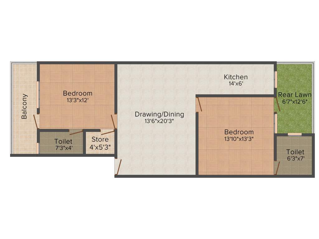 Soni Greens II (2BHK+2T (1,165 sq ft) 1165 sq ft)