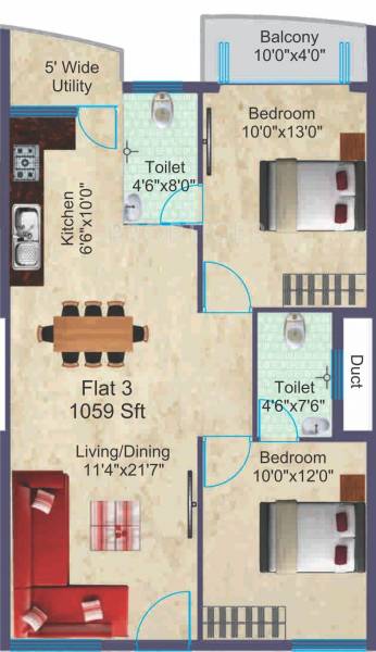 BSR Sai Garden (2BHK+2T (1,059 sq ft) 1059 sq ft)