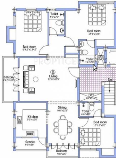 Acchyuthan Triveni Floor Plan (3BHK+3T)