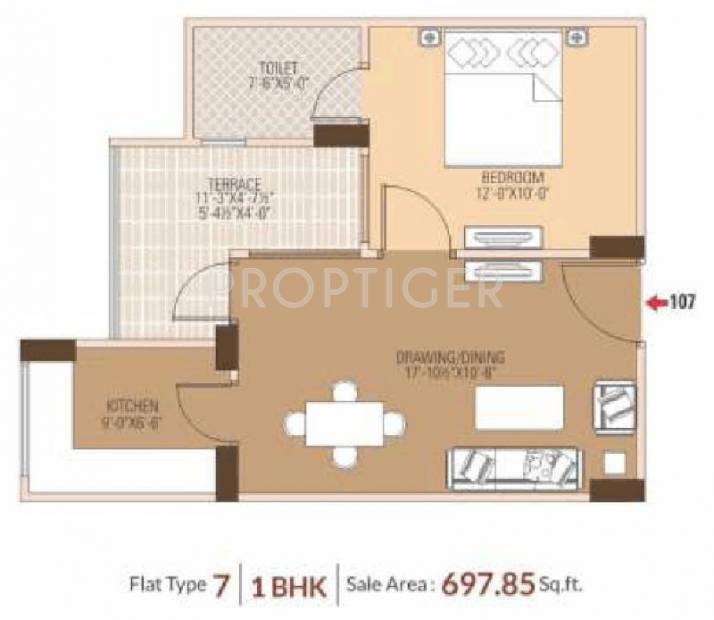 Dhanuka Sunshine Prime (1BHK+1T (698 sq ft) 697.85 sq ft)