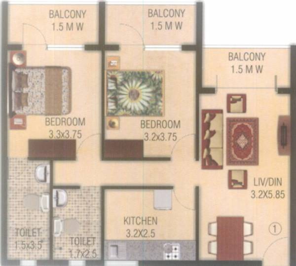 Talak Madhuban (2BHK+2T (1,043 sq ft) 1043 sq ft)