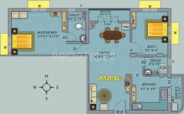 Marutham Marutham Spring (2BHK+2T (1,011 sq ft) 1011 sq ft)