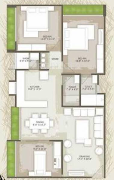 Shilp Group Synergy Floor Plan (3BHK+2T)