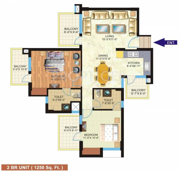 KLJ Heights (2BHK+2T (1,250 sq ft) 1250 sq ft)