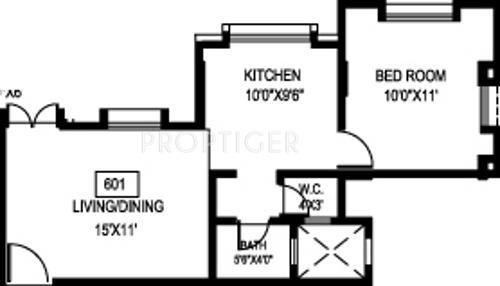 BU Bhandari Ekta Residency Floor Plan (1BHK+1T)