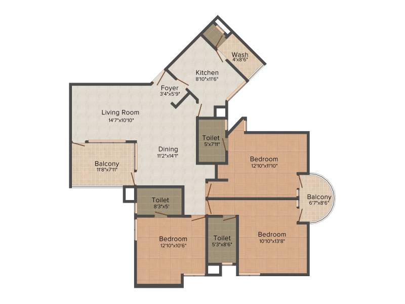 Trinity Jupiter (3BHK+3T (1,753 sq ft) + Servant Room 1753 sq ft)