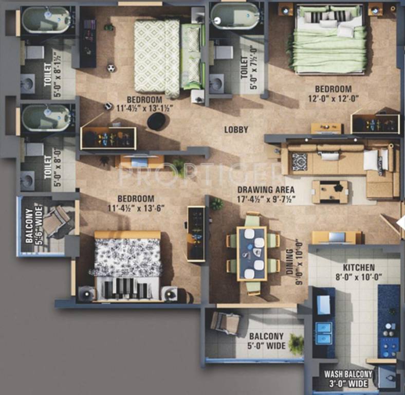 Dhanuka Sunshine Krishna 3 (3BHK+3T (1,352 sq ft) 1352 sq ft)