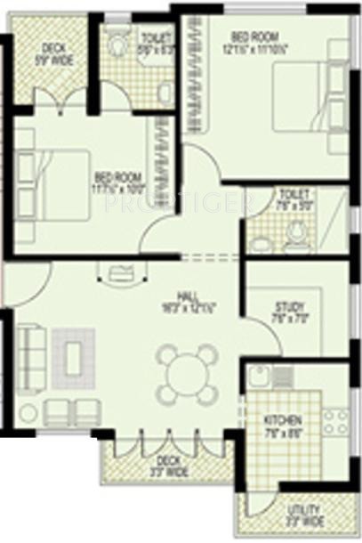Amaar Ultra Amar Avenue Phase 1 (2BHK+2T (1,195 sq ft) + Study Room 1195 sq ft)