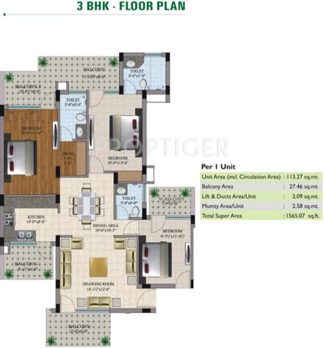 Skyhigh Prime Residency (3BHK+3T (1,565 sq ft) 1565 sq ft)