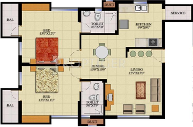 Aavaasa Builders Varsha Floor Plan (2BHK+2T)