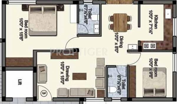 Abhinitha Sri Krishna Vikas (2BHK+2T (1,090 sq ft) 1090 sq ft)